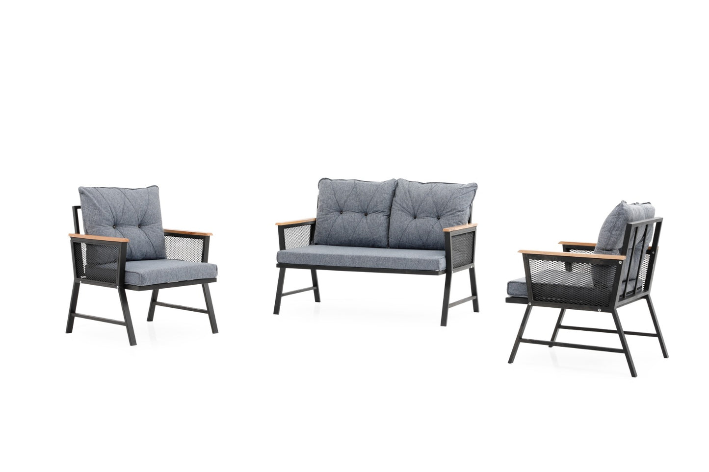 Mers Garden Lounge Set - Grey (1+1+2) with Coffee Table, Metal Frame, Foam Cushions