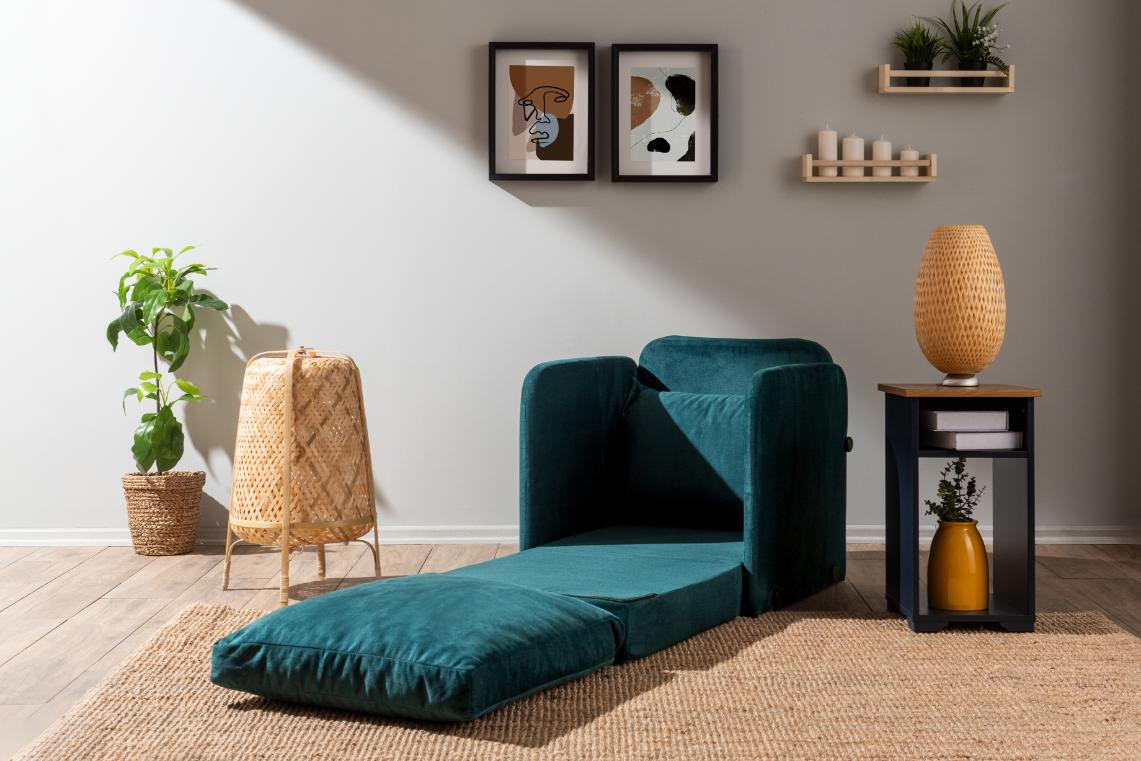 SAGA | Foldable Single Seat Sofa Bed – Sturdy Metal Frame, Textile Upholstery | Space-Saving Design