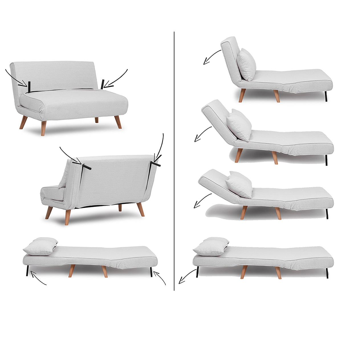 Modern Folding 2-Seat Sofa Bed – Adjustable Backrest, Durable Metal Frame