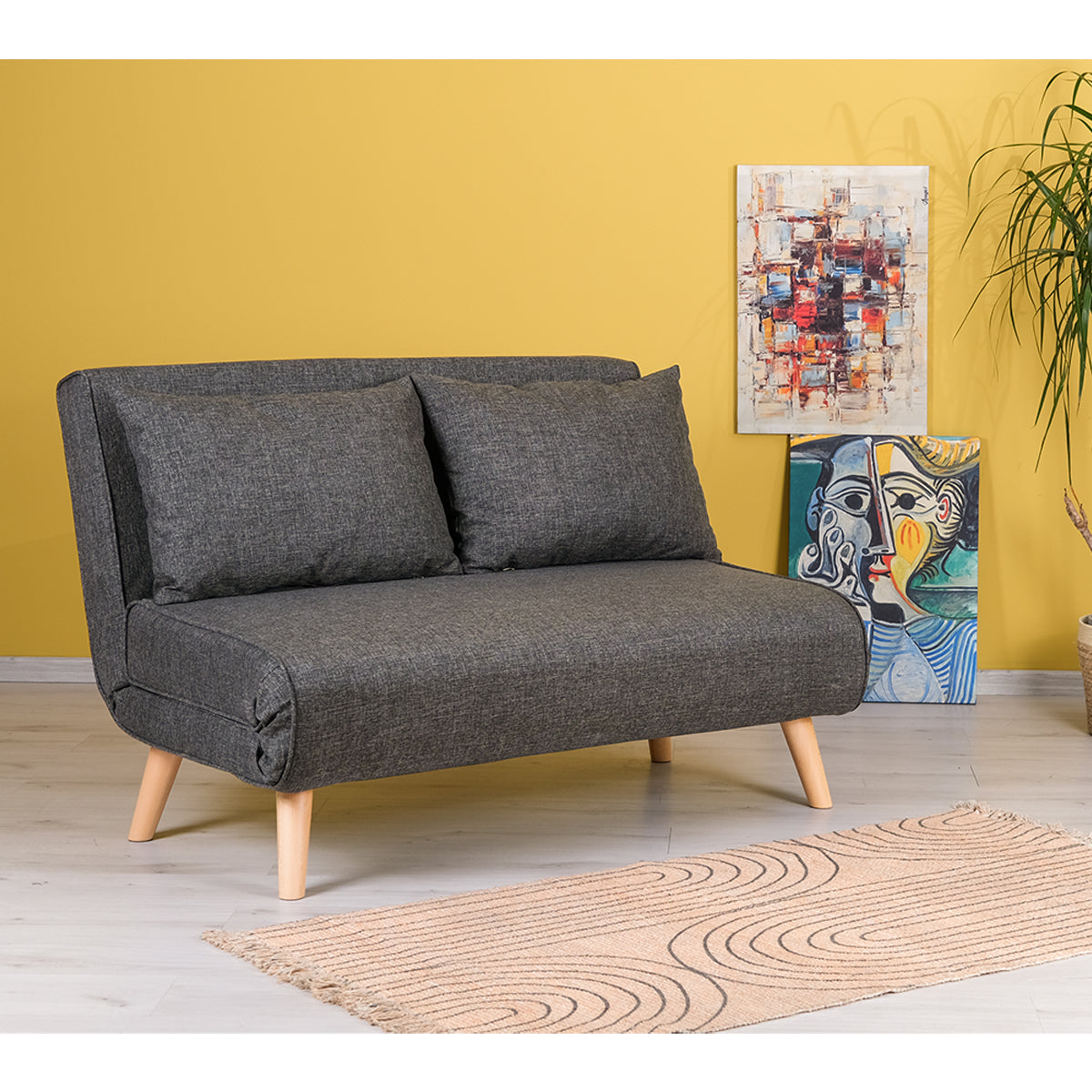 Modern Folding 2-Seat Sofa Bed – Adjustable Backrest, Durable Metal Frame