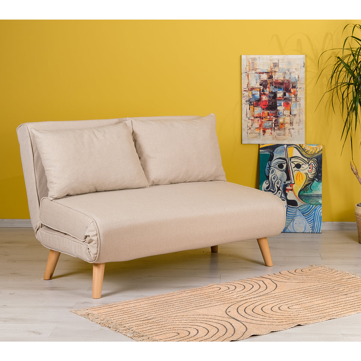 Modern Folding 2-Seat Sofa Bed – Adjustable Backrest, Durable Metal Frame