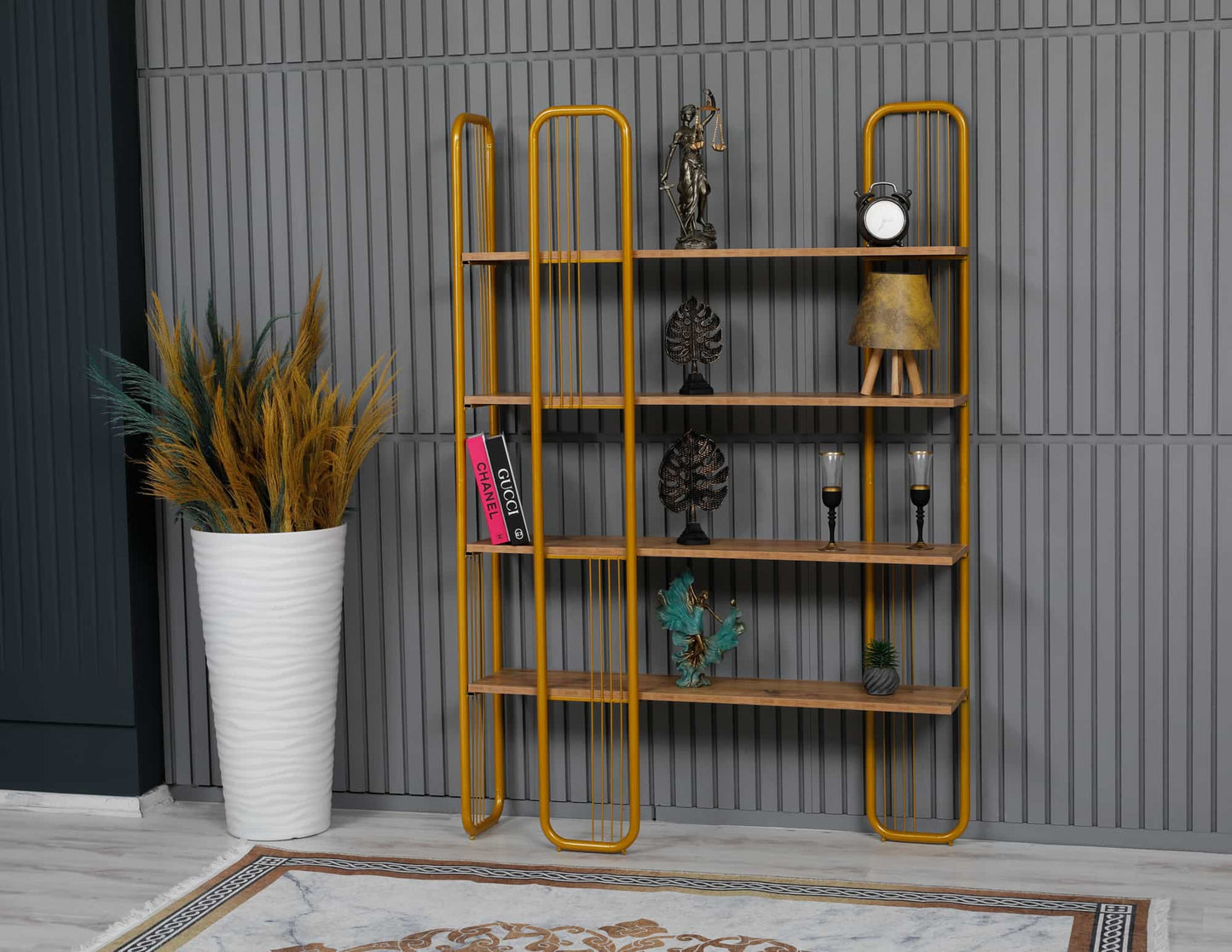 Sierre Particle Board Bookcase – 100% Metal Frame, Additional Storage, 125 cm Wide