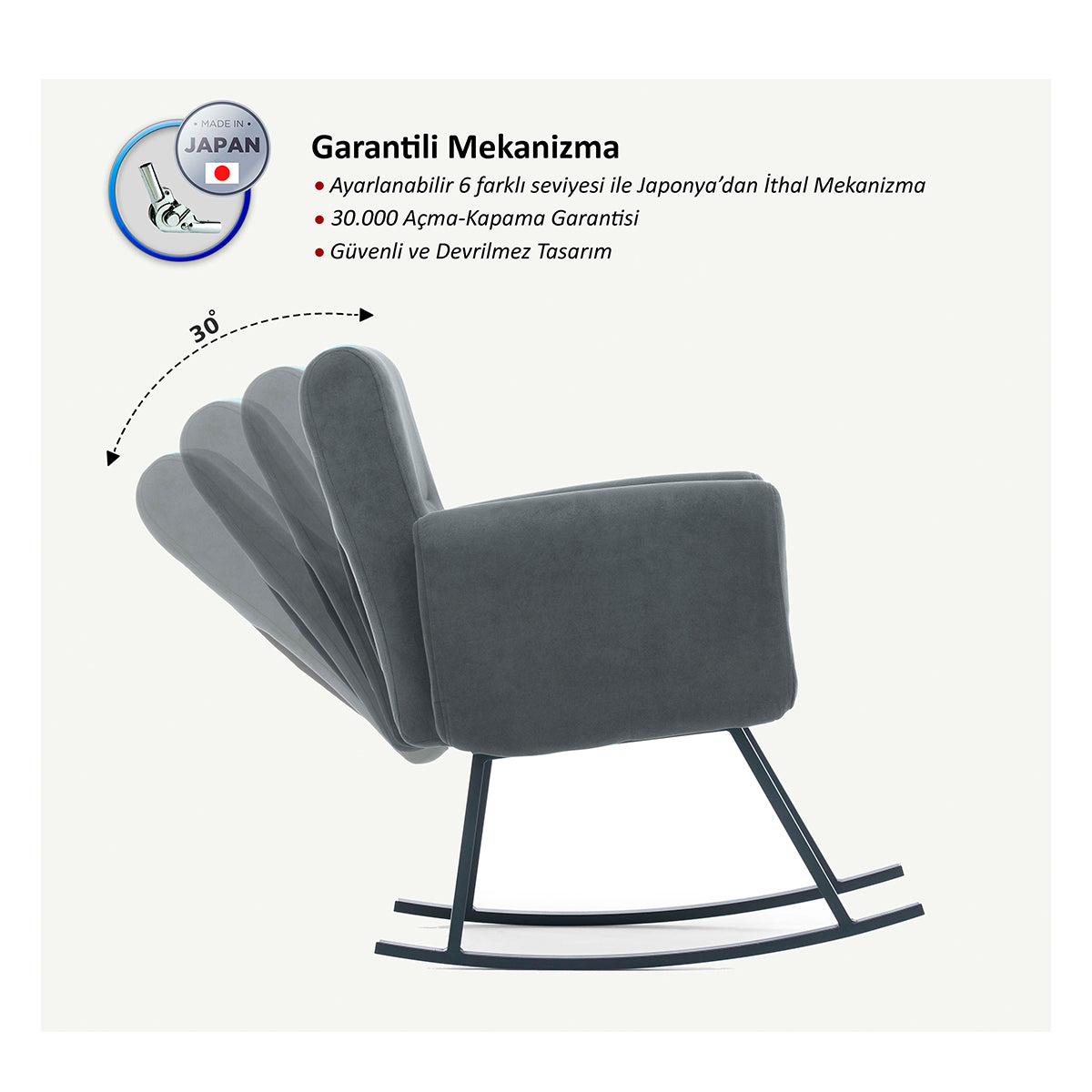 KONO | Ergonomic Metal Rocking Chair – Adjustable Backrest, High-Density Foam | 99 cm Height