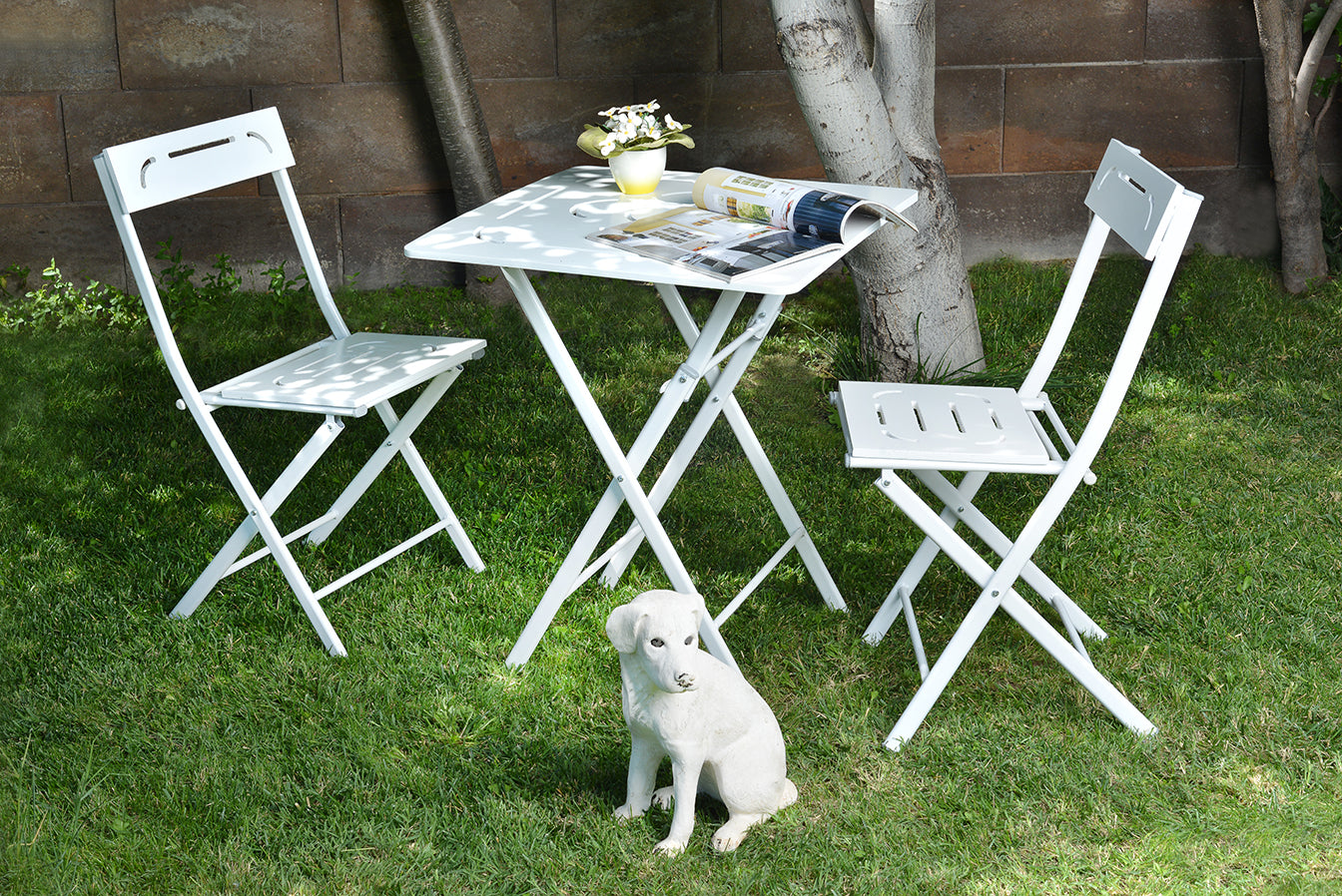 Bistro | 3-Piece Garden Table & Chairs Set, Walnut MDF with Black Metal Legs