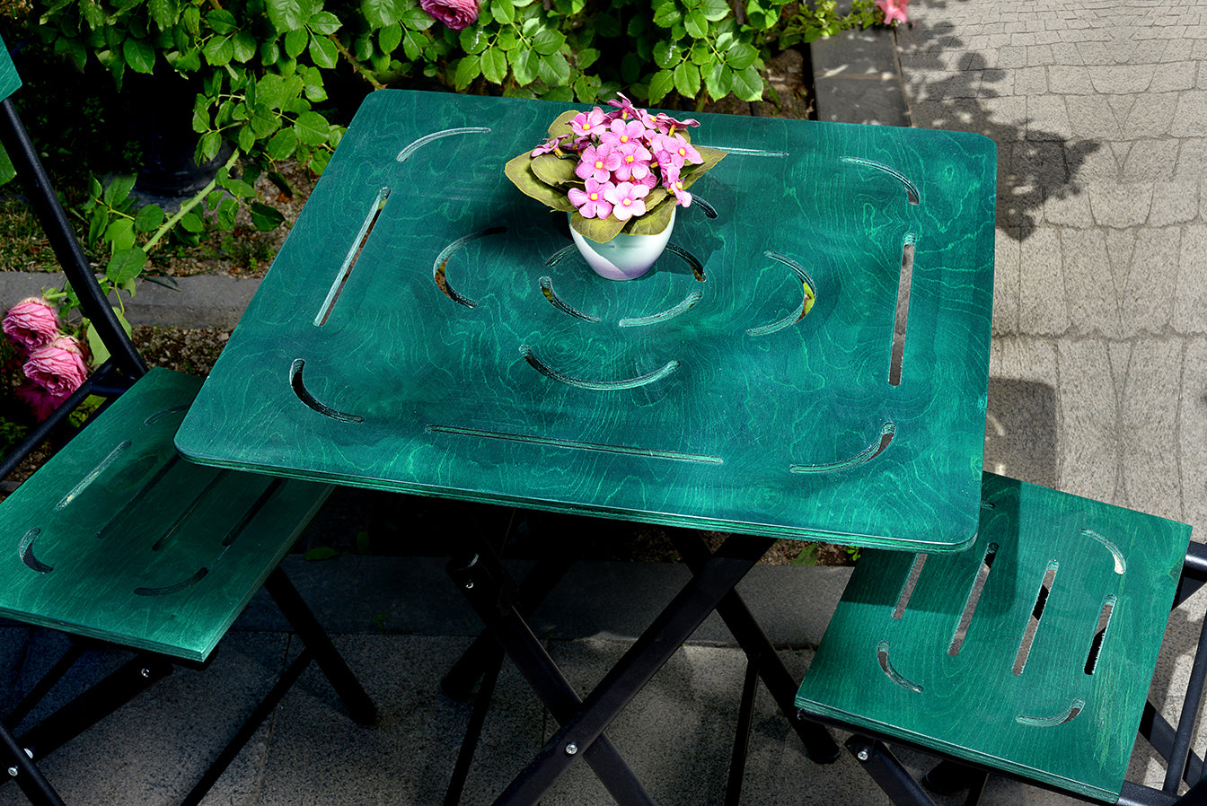 Bistro | 3-Piece Garden Table & Chairs Set, Walnut MDF with Black Metal Legs