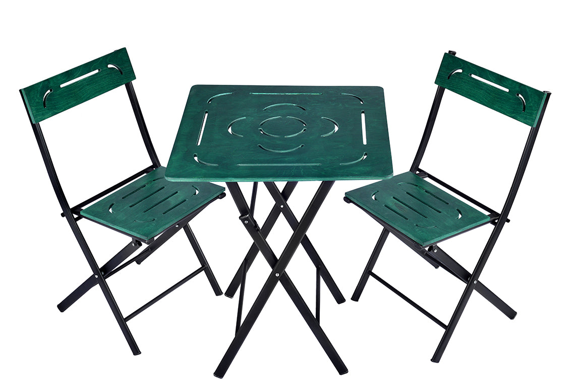 Bistro | 3-Piece Garden Table & Chairs Set, Walnut MDF with Black Metal Legs