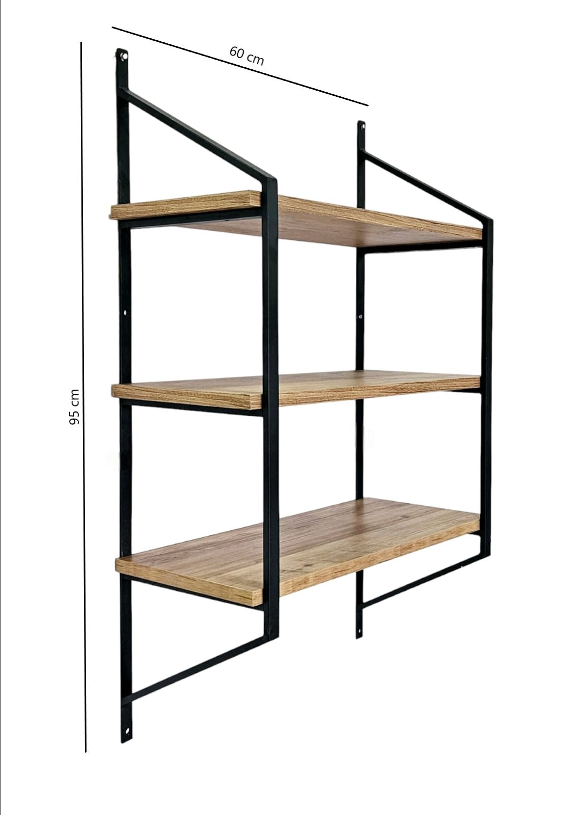 Raffy/1 Black-Atlantic Pine Wall Shelf with Metal Frame – Modern Storage Solution, 60 cm Wide