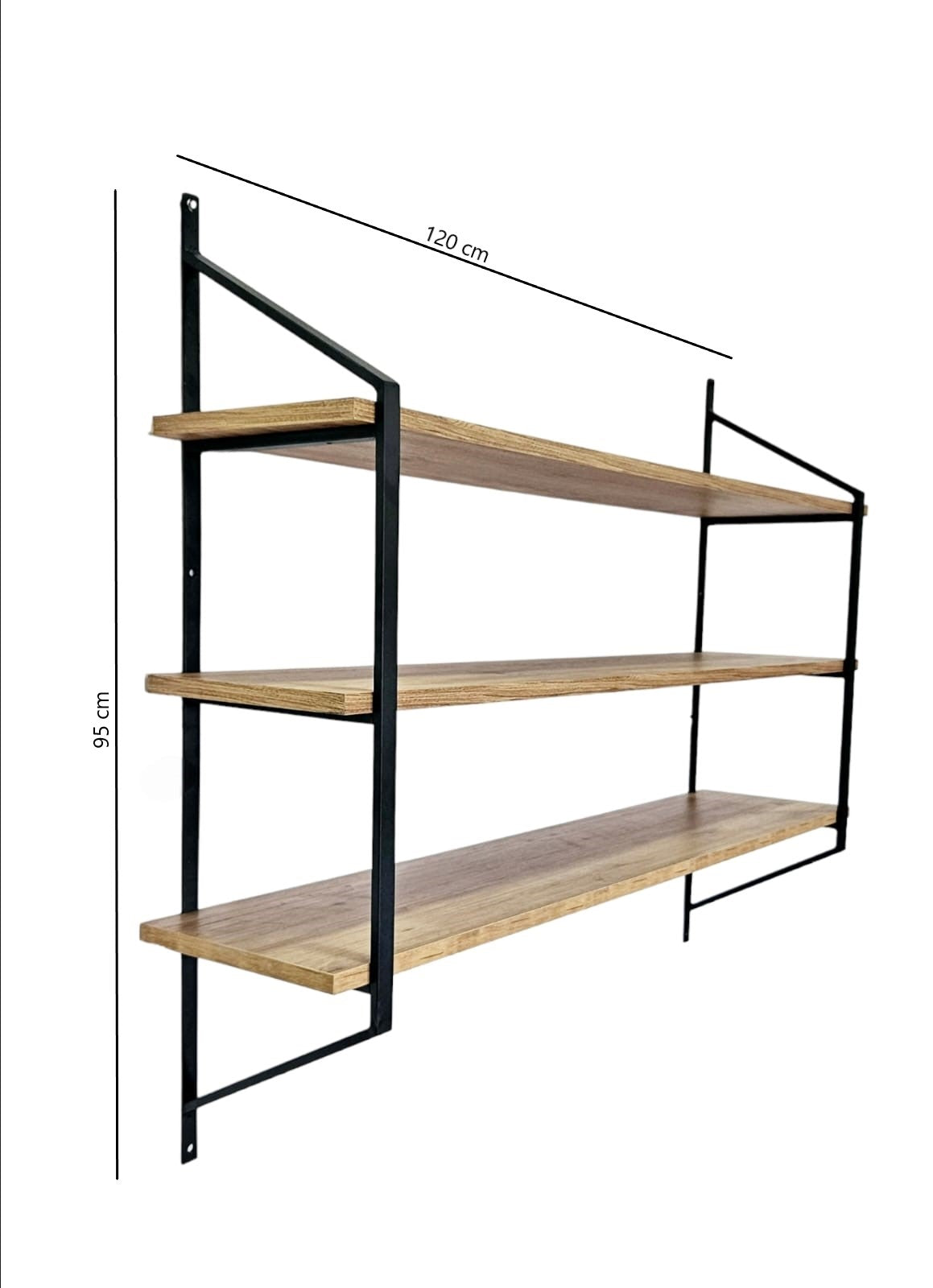 Raffy/2 Black-Atlantic Pine Wall Shelf with Metal Frame – Modern Storage Solution, 120 cm Wide