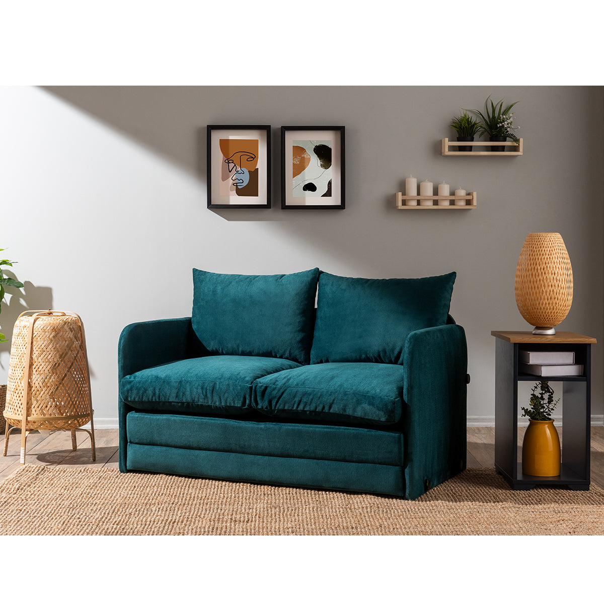 SAGA | Modern 2-Seat Sofa Bed with Metal Frame & Polyester Fabric – 200x120 cm Sleeper