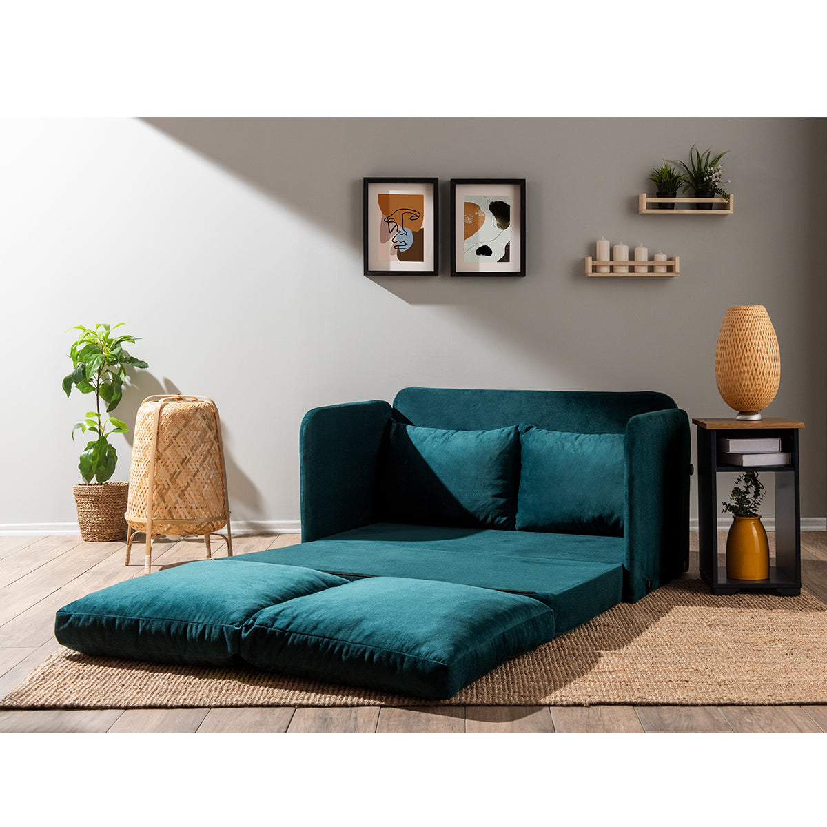 SAGA | Modern 2-Seat Sofa Bed with Metal Frame & Polyester Fabric – 200x120 cm Sleeper