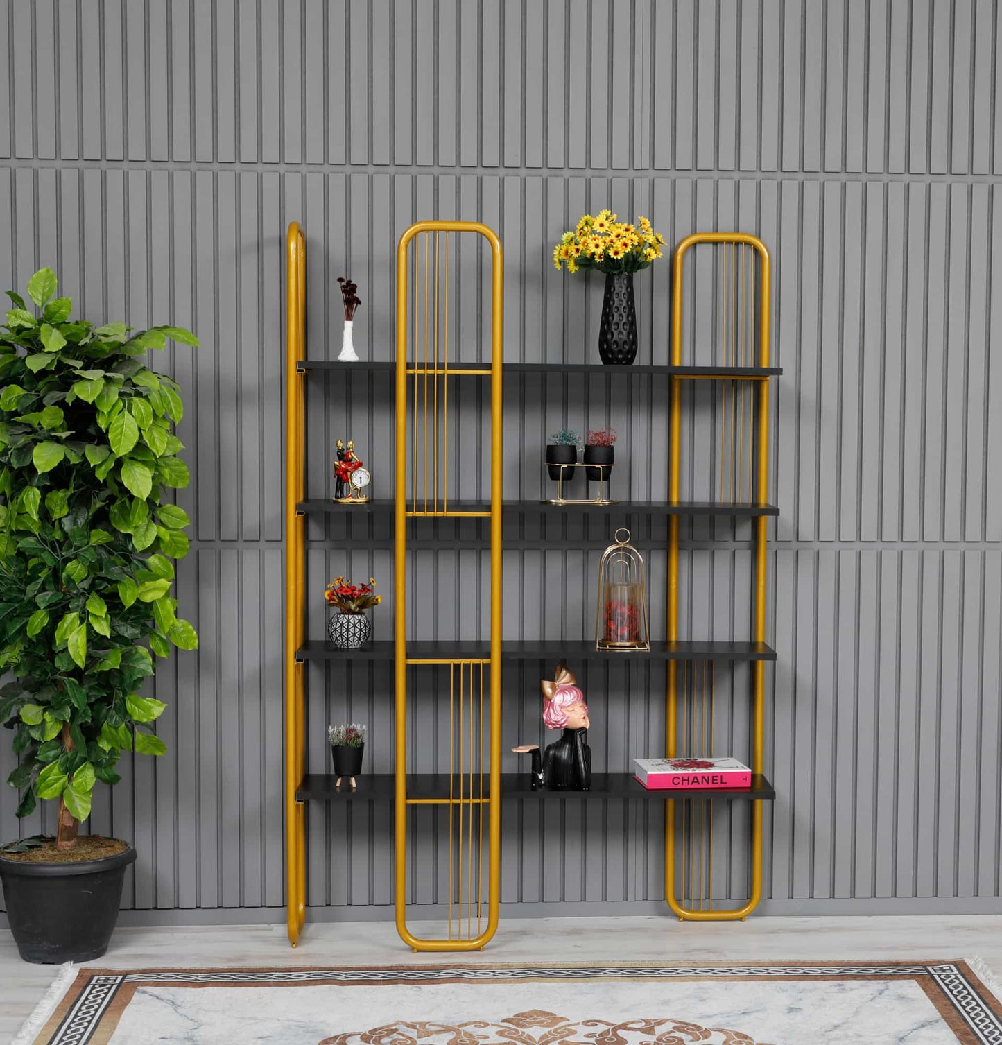 Sierre Particle Board Bookcase – 100% Metal Frame, Additional Storage, 125 cm Wide