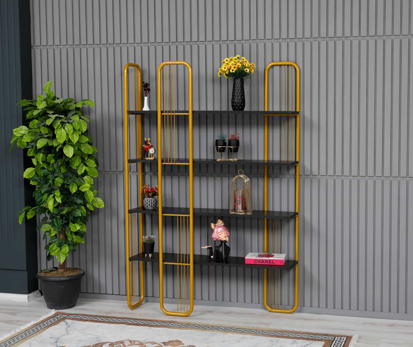 Sierre Particle Board Bookcase – 100% Metal Frame, Additional Storage, 125 cm Wide