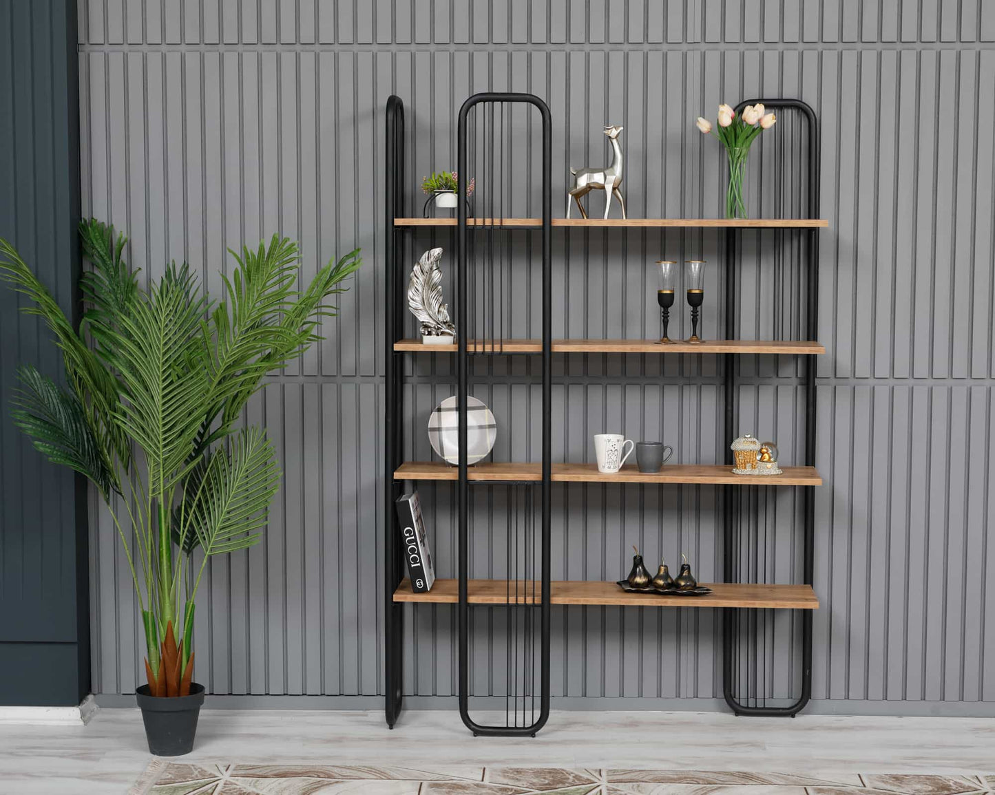 Sierre Particle Board Bookcase – 100% Metal Frame, Additional Storage, 125 cm Wide