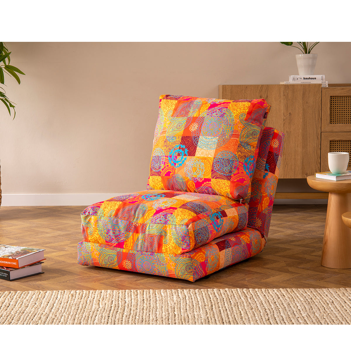 TAIDA | Single Patchwork Sofa Bed – 14-Level Recliner with Metal Frame & High-DNS Foam