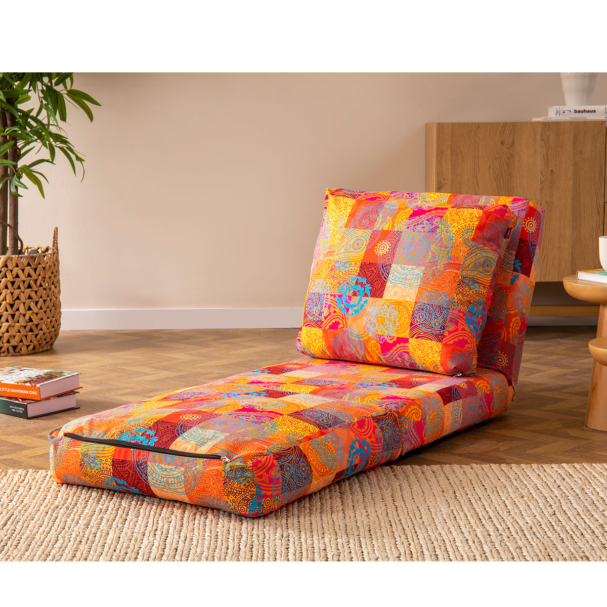 TAIDA | Single Patchwork Sofa Bed – 14-Level Recliner with Metal Frame & High-DNS Foam