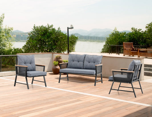 Mers Garden Lounge Set - Grey (1+1+2) with Coffee Table, Metal Frame, Foam Cushions