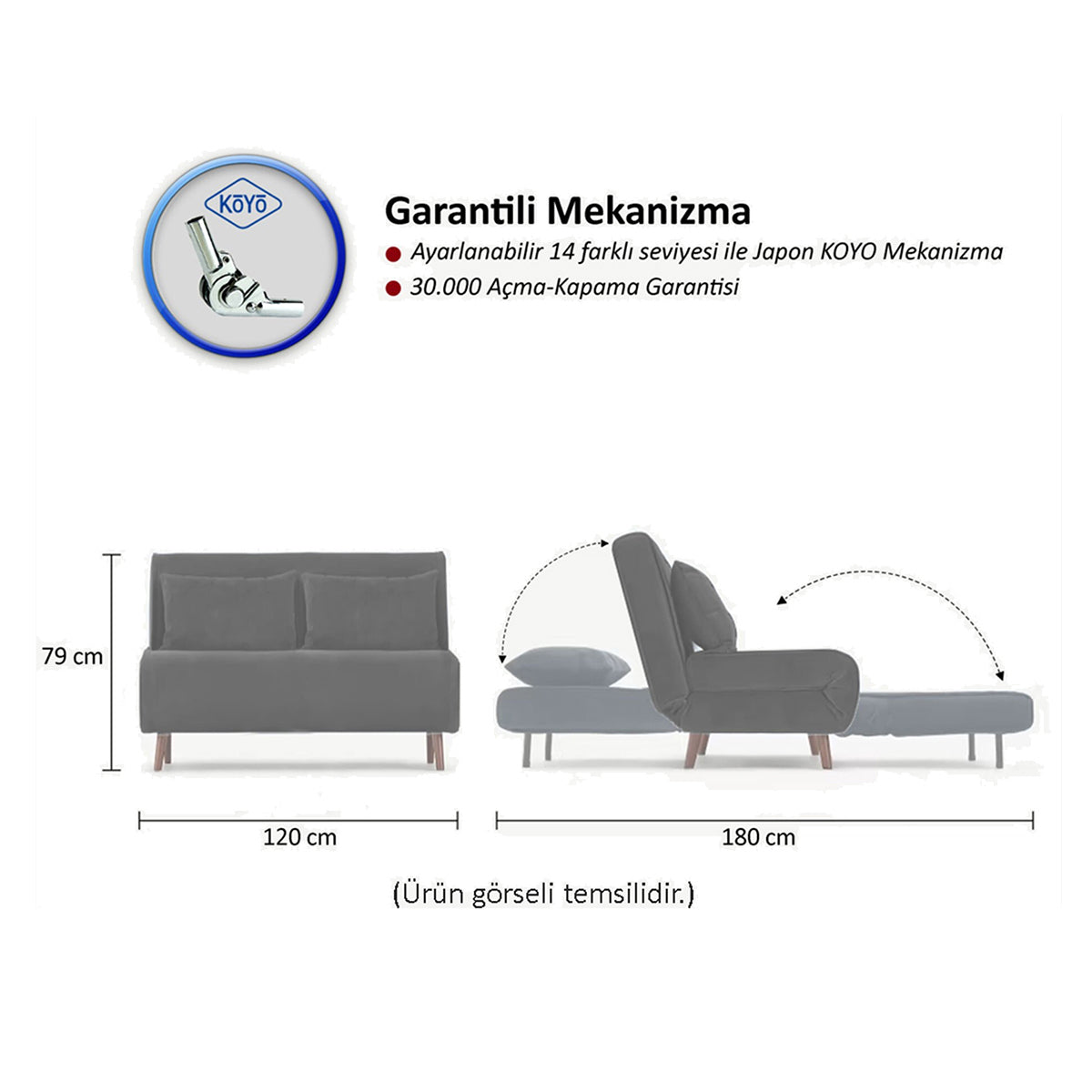 Modern Folding 2-Seat Sofa Bed – Adjustable Backrest, Durable Metal Frame