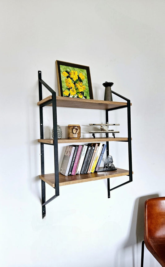 Raffy/1 Black-Atlantic Pine Wall Shelf with Metal Frame – Modern Storage Solution, 60 cm Wide