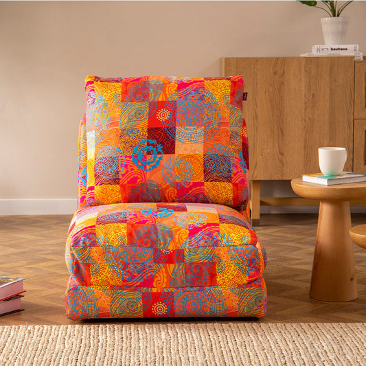 TAIDA | Single Patchwork Sofa Bed – 14-Level Recliner with Metal Frame & High-DNS Foam