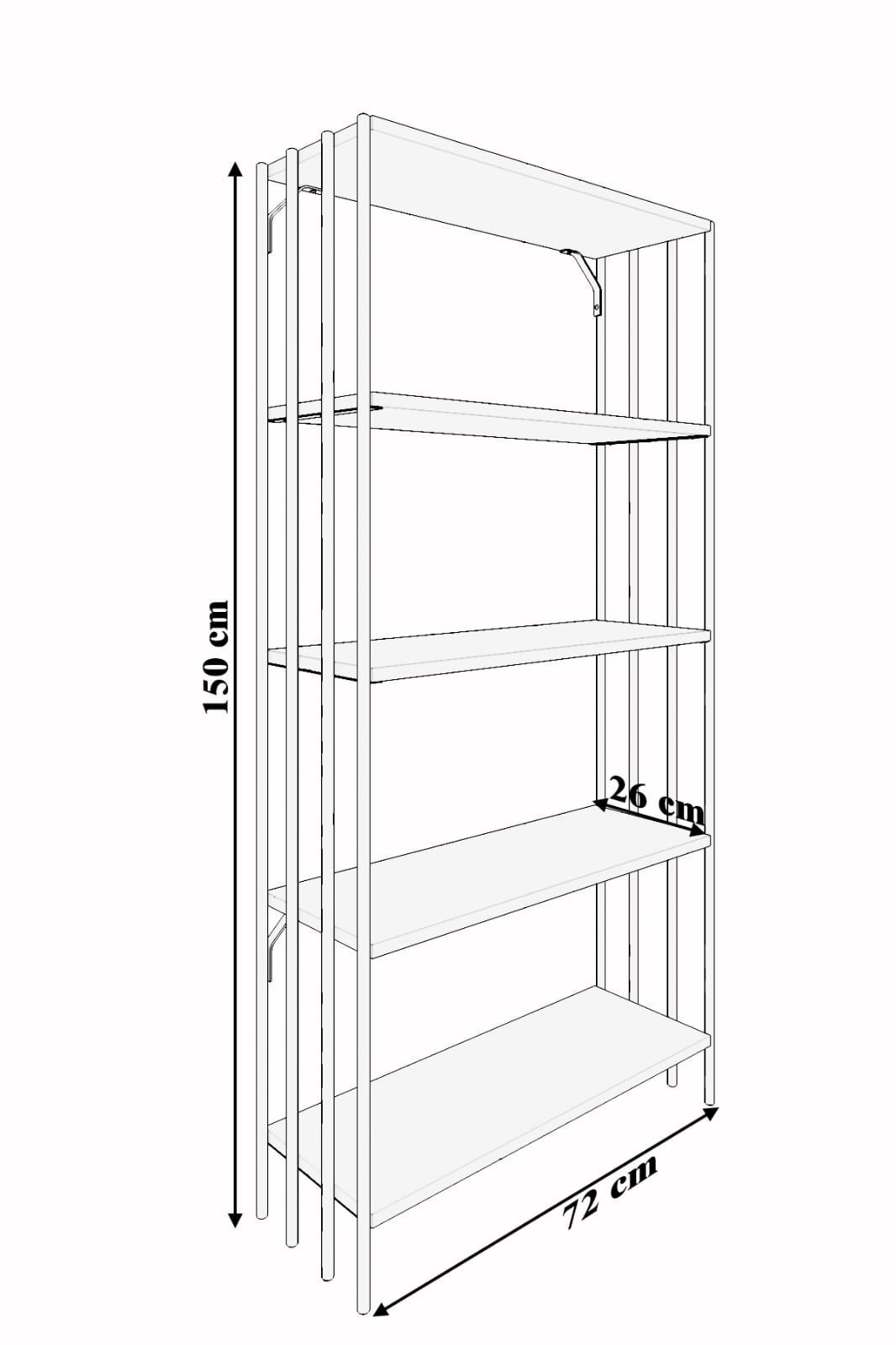 Verona Black-Atlantic Pine Melamine Coated Particle Board Bookcase with Metal Frame – 72 cm Wide, 150 cm High