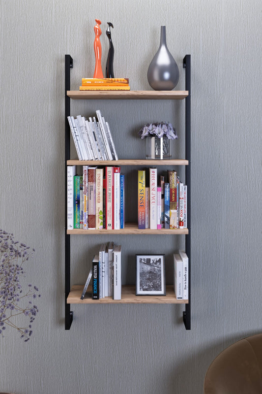 Yizu Brown-Black Melamine Coated Wall Shelf with Metal Frame – 49 cm Wide, 120 cm High